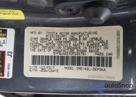 2013 Toyota Corolla S from USA, damaged, VIN 5YFBU4EEXDP223781